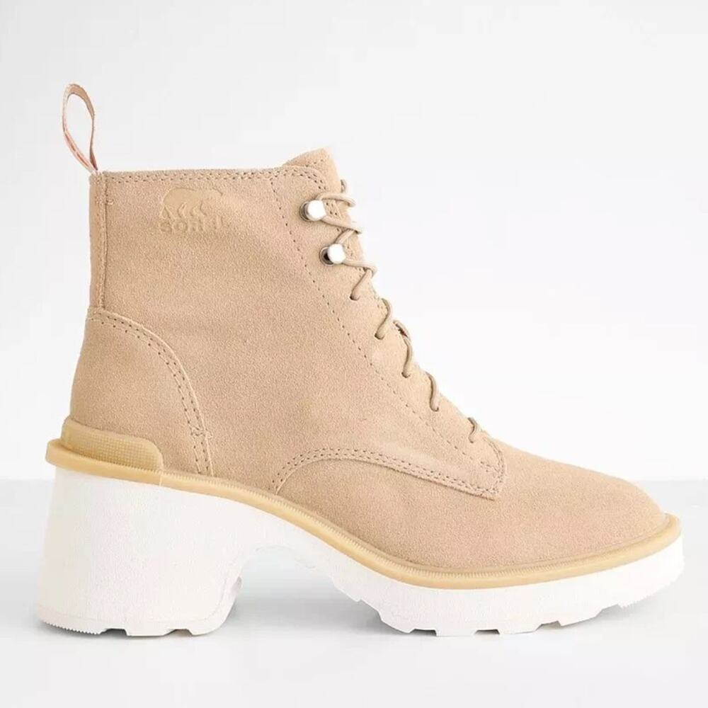 Sorel Hi-Line Waterproof Lace-Up Leather Suede Boots Chunky Heel Tan Sz 11